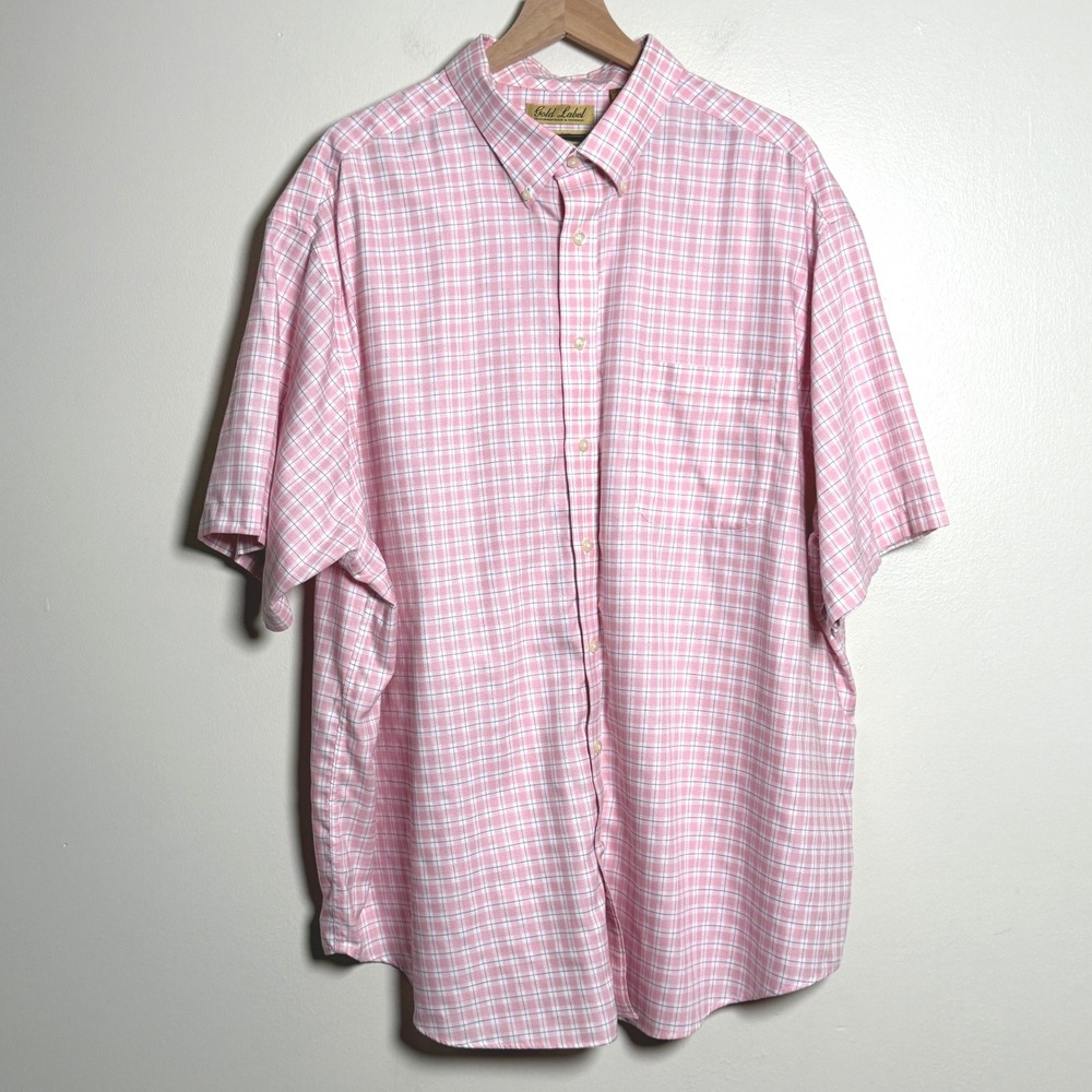 Roundtree & York Mens Button Down Shirt 3XB Pink Blue Checkered Spring Office